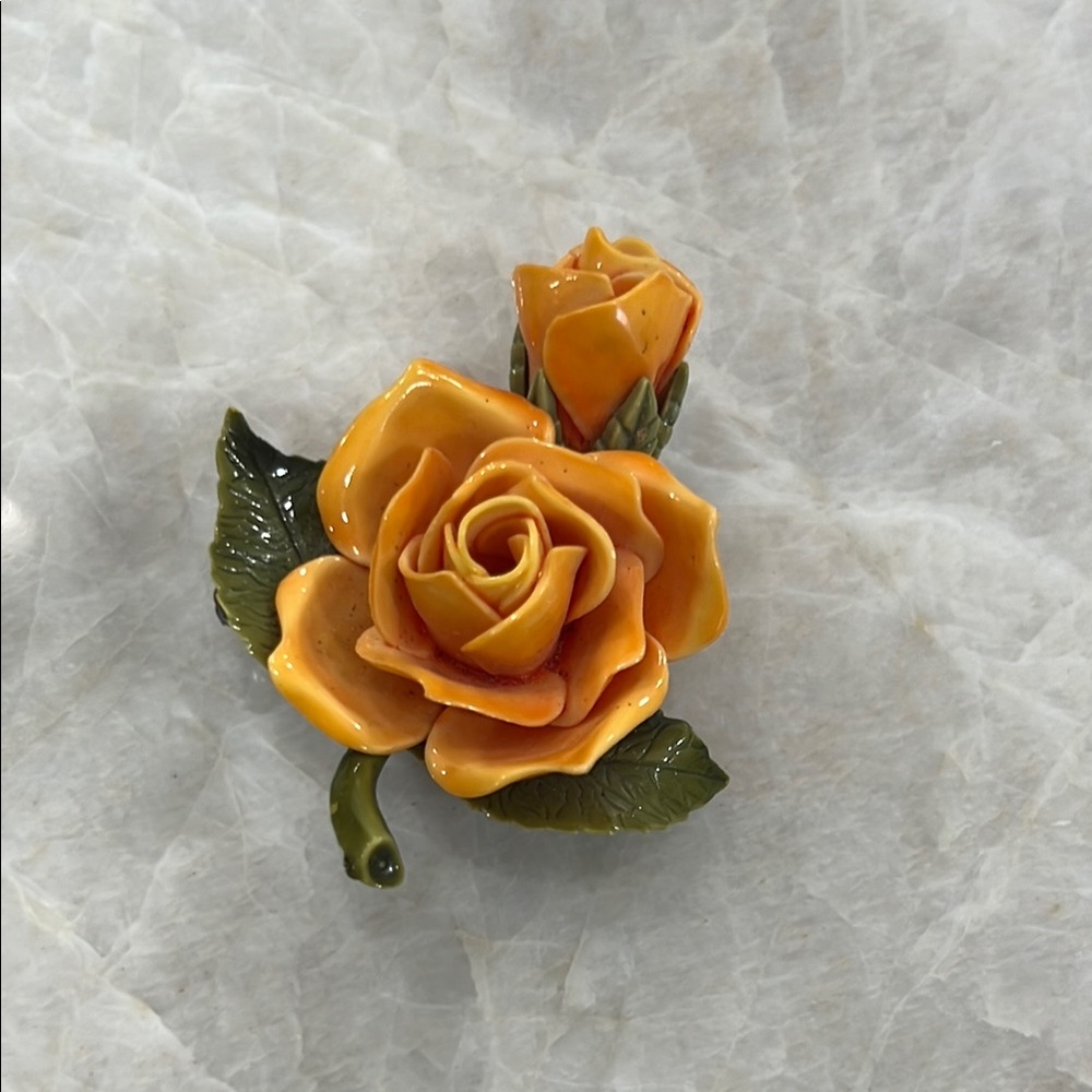 Orange Enamel Rose Brooch